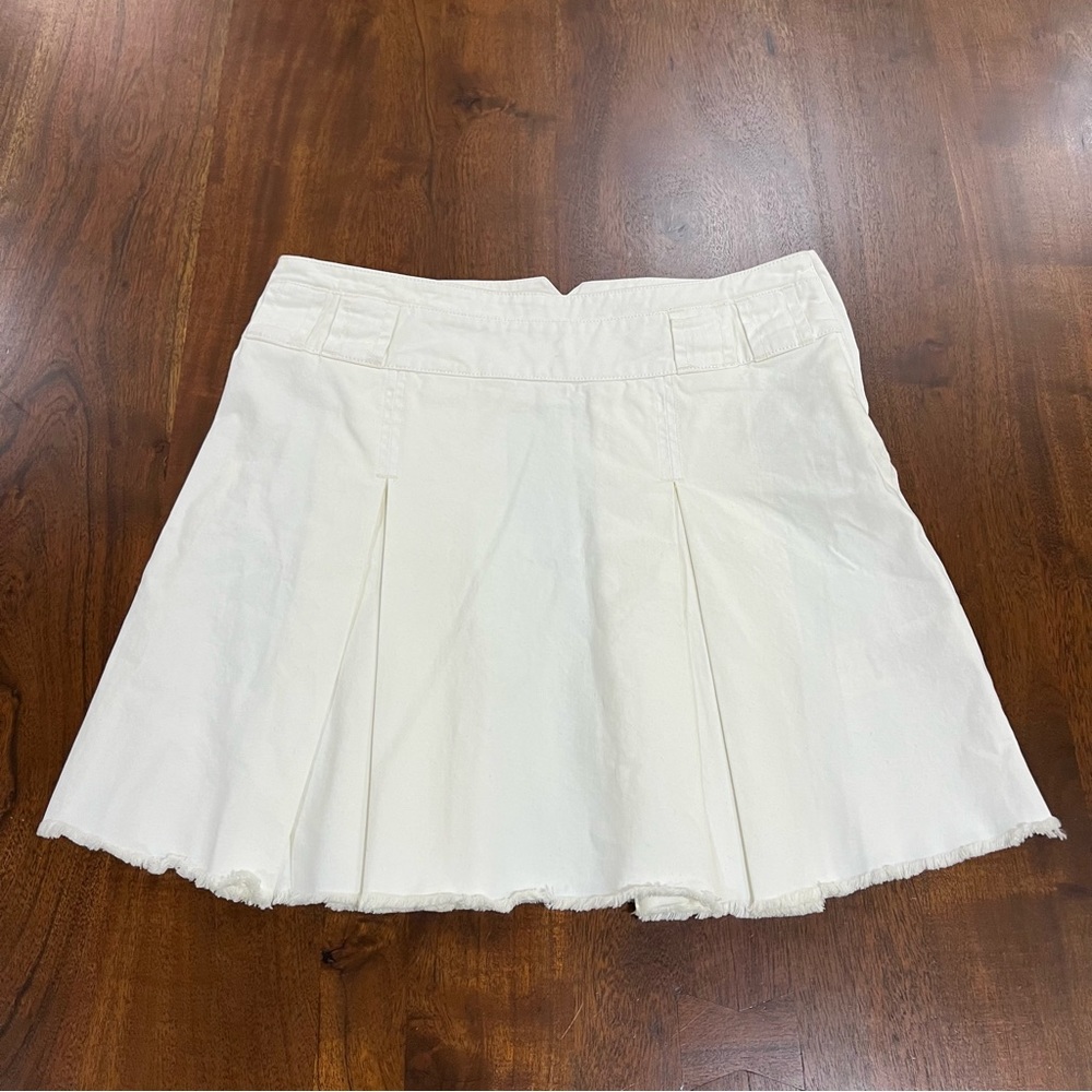 Free People White Denim 100% Cotton Pleated Mini Skirt Size 2